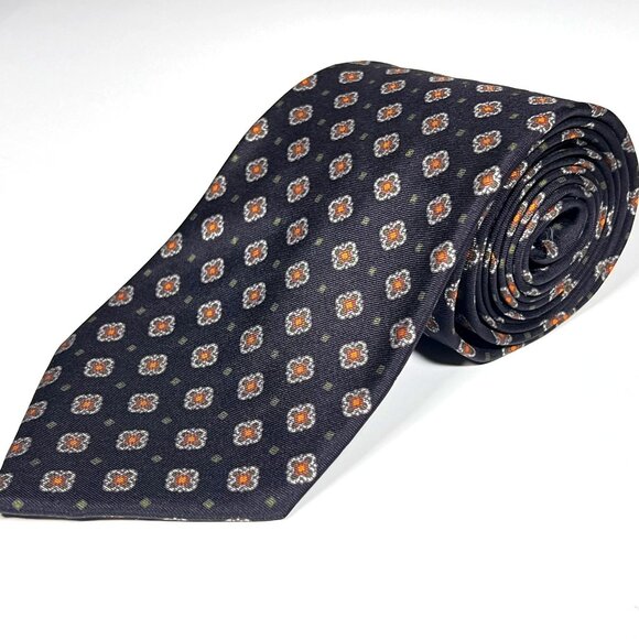 Roundtree & Yorke - Men's Tie Black w/Green & Orange Geometric Shapes 100% Silk - Picture 1 of 7